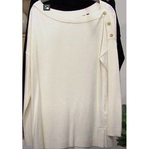 Colleen Lopez One-Shoulder Button Pullover Sweater 720-273 Cream Medium